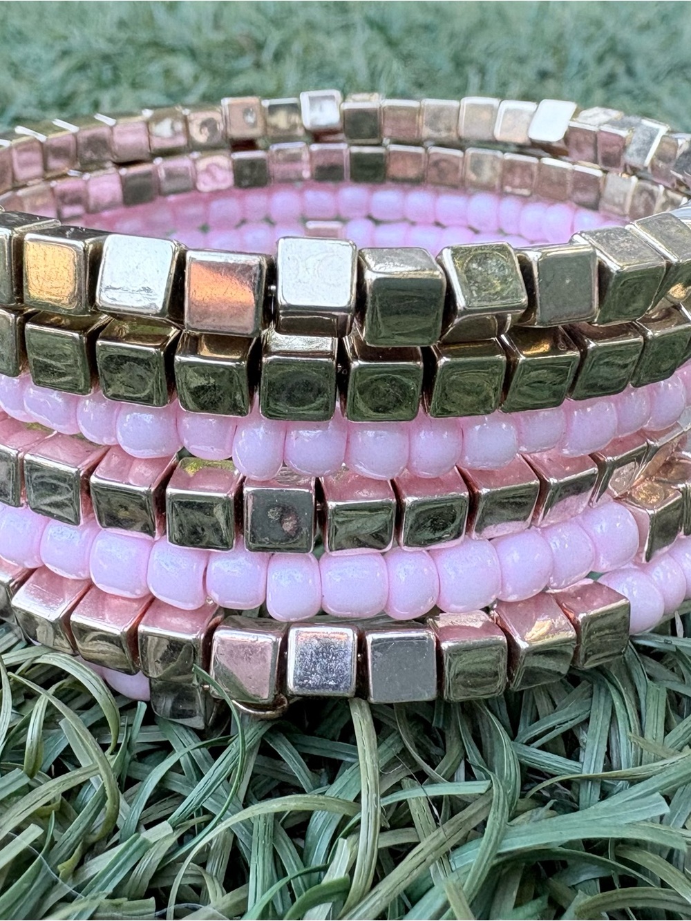 Gold & Pink Beaded Wrap Bracelet - Women Jewelry